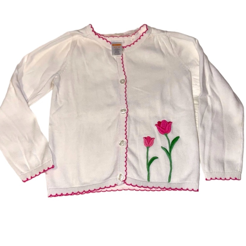 Gymboree White & Pink Rose Sweater Size 5-6